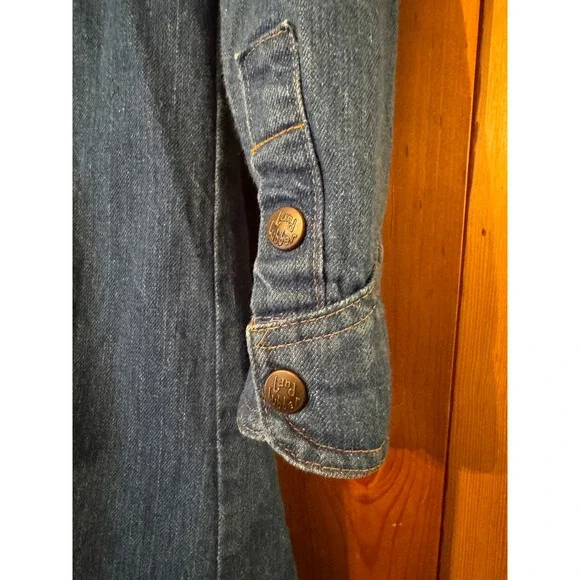 Vintage Landlubber Denim Dress Blue Snap Front Midi 70s Western Long Sleeve 7 - Picture 10 of 12